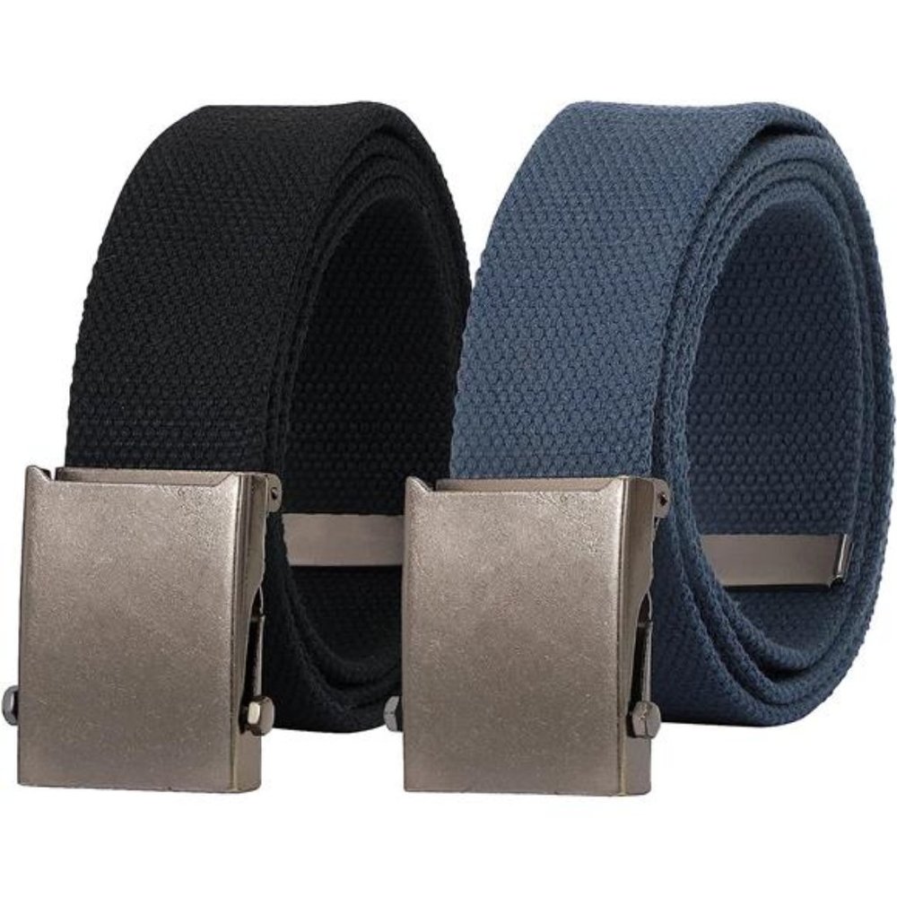 Canvas Web Belt for Men Adjustable Cloth Fabric Military Belt with Metal Buckle